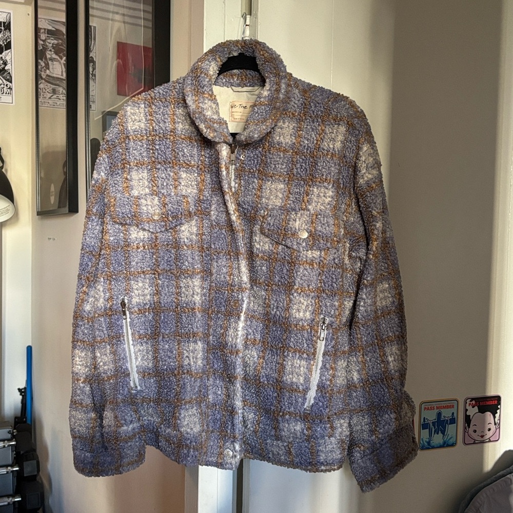 Free People "We The Free” Faded Dreams Cozy Trucker Jacket in Bouclé Plaid
